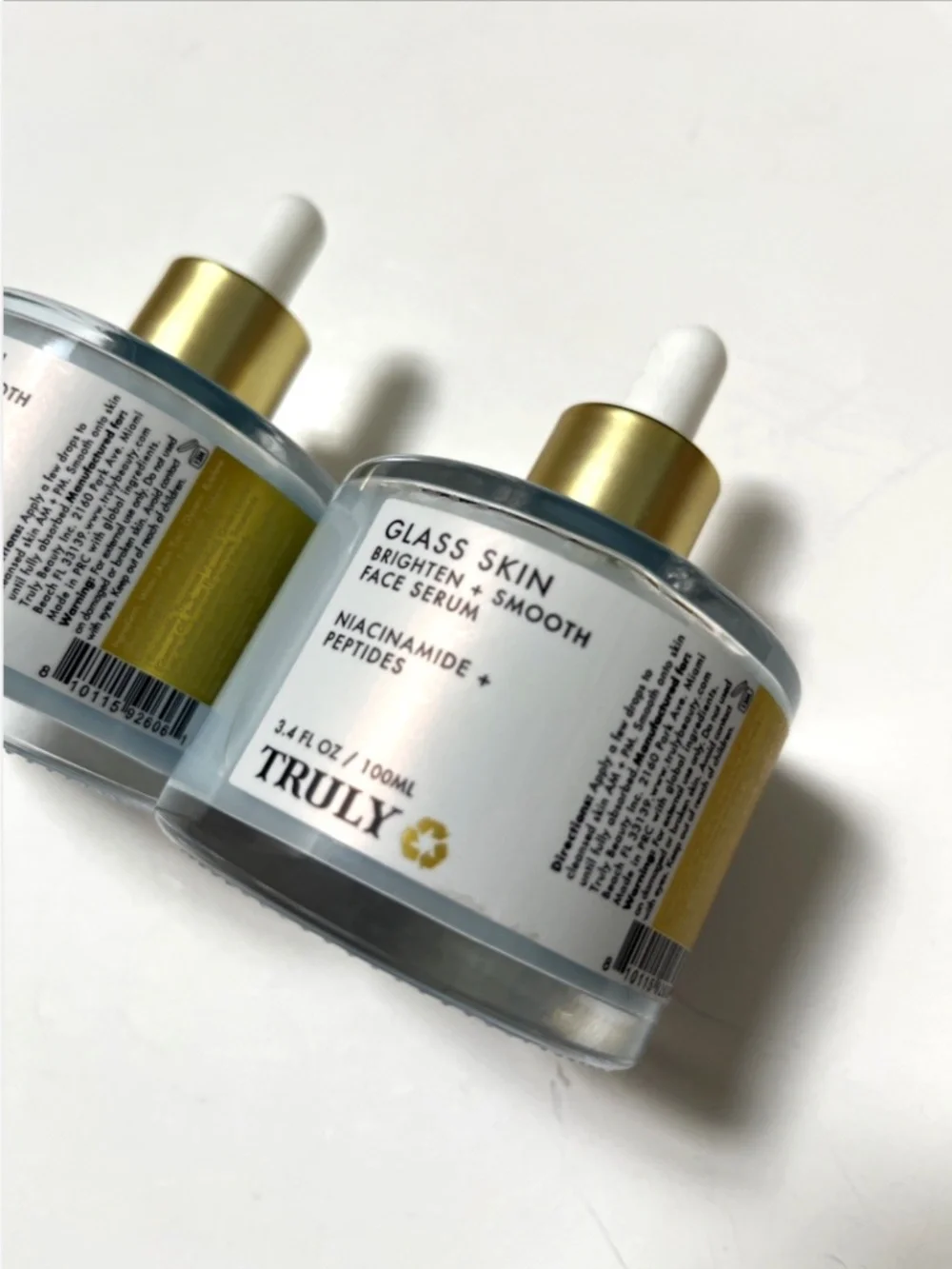 Truly Glass Skin Brighten + Smooth Face Serum Duo Niacinamide Peptides 100mL